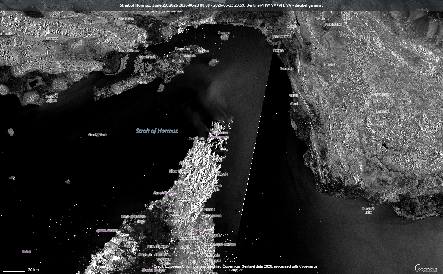 Sentinel-1 SAR • Strait of Hormuz: 23 JUN 2026
