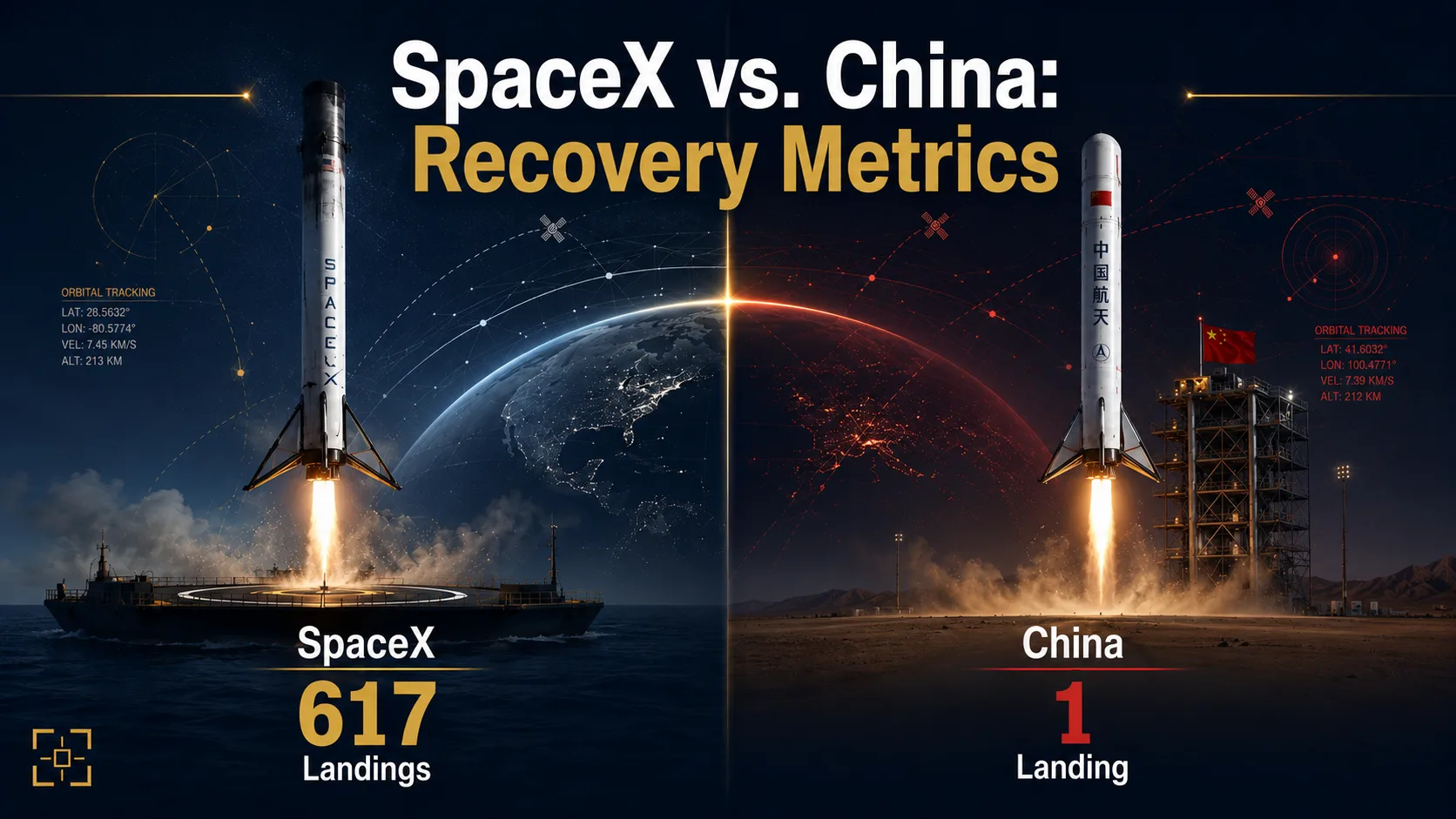 China and SpaceX booster recovery comparison